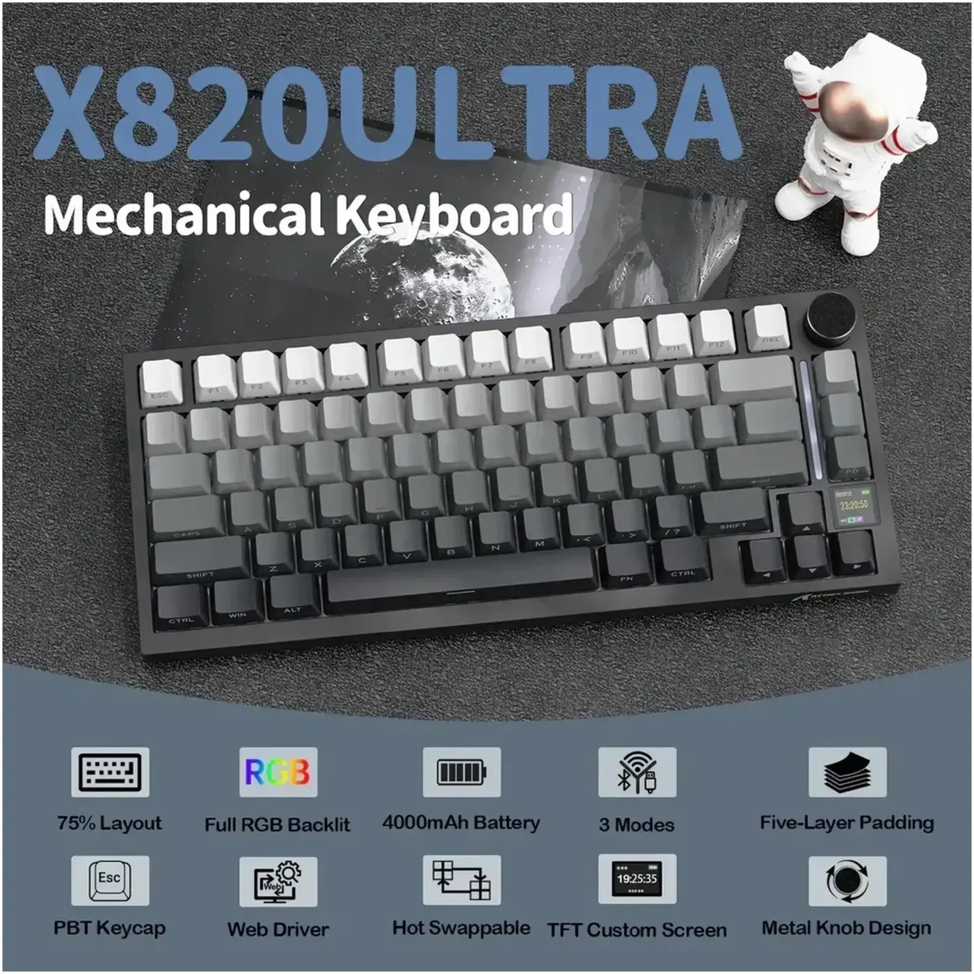 Купити Клавіатура Attack Shark X820 Ultra RGB Wireless Shark Axis Moonlight (X820ULTRASA_AS) - фото 5