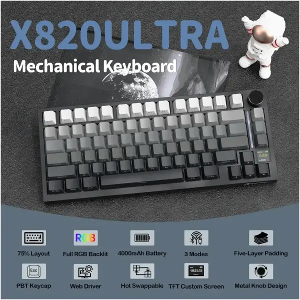 Купити Клавіатура Attack Shark X820 Ultra RGB Wireless Shark Axis Moonlight (X820ULTRASA_AS) - фото 5