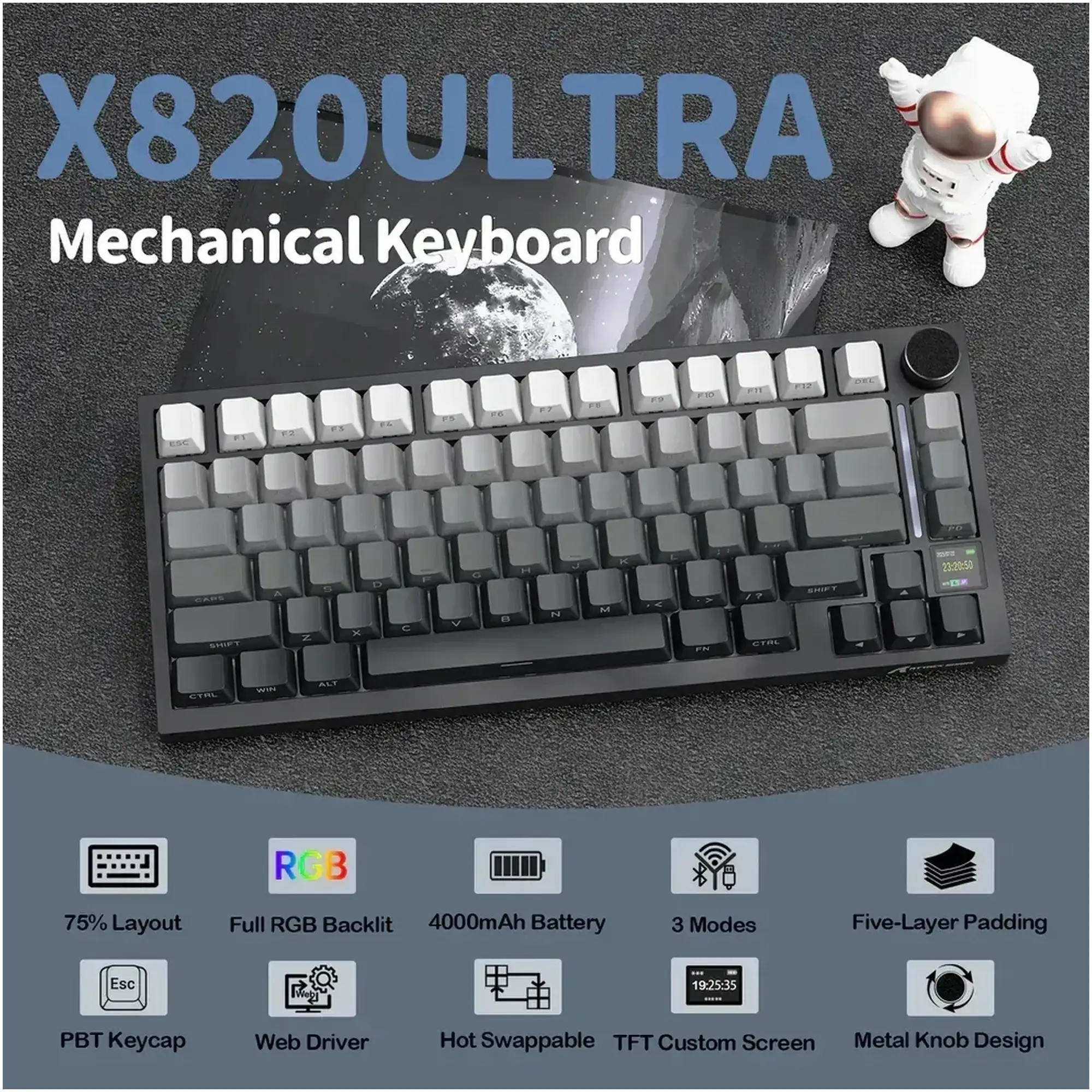 Купити Клавіатура Attack Shark X820 Ultra RGB Wireless Shark Axis Moonlight (X820ULTRASA_AS) - фото 5