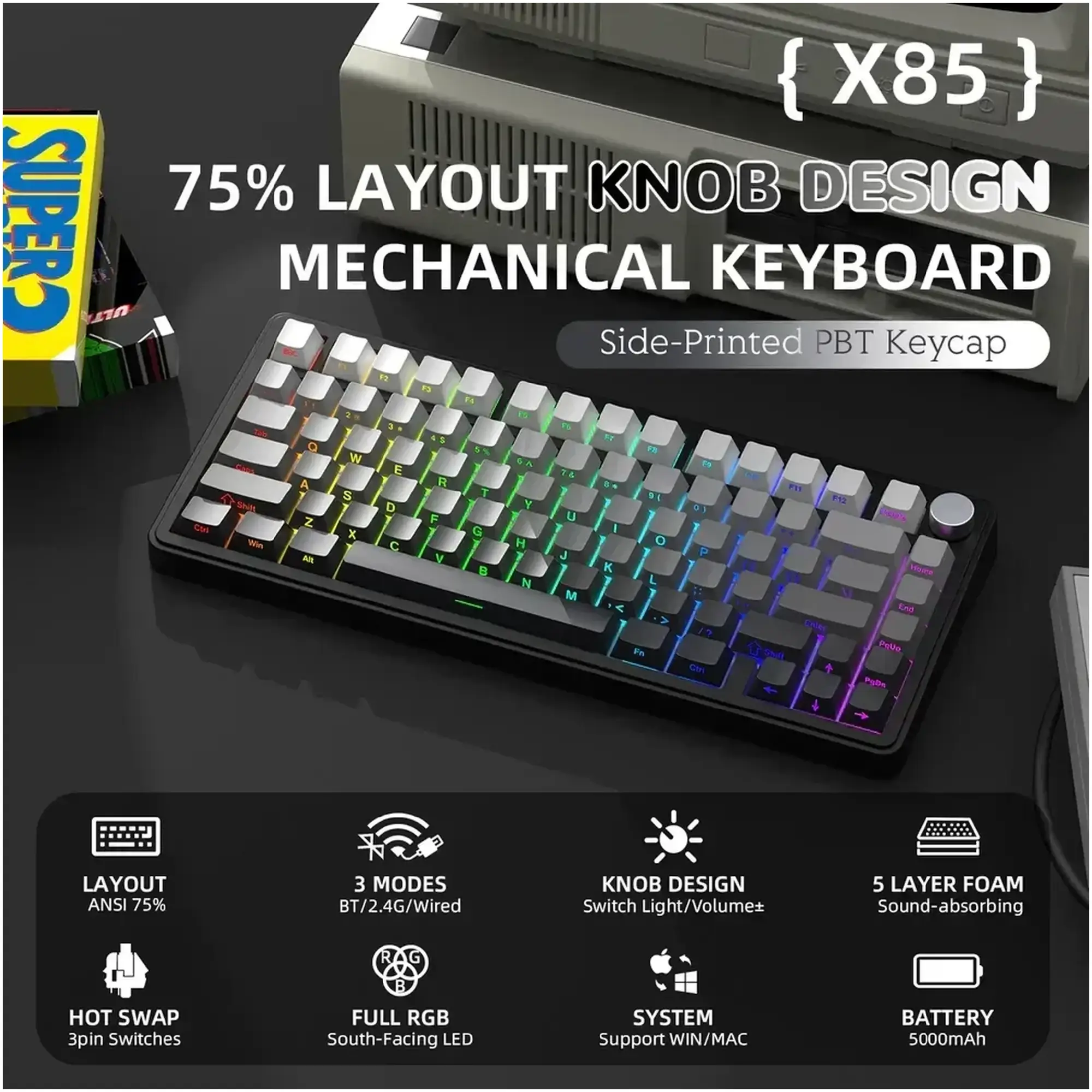 Купити Клавіатура Attack Shark X85 RGB Wireless White Jade Switch Moonlit Night (X85MN_AS) - фото 5