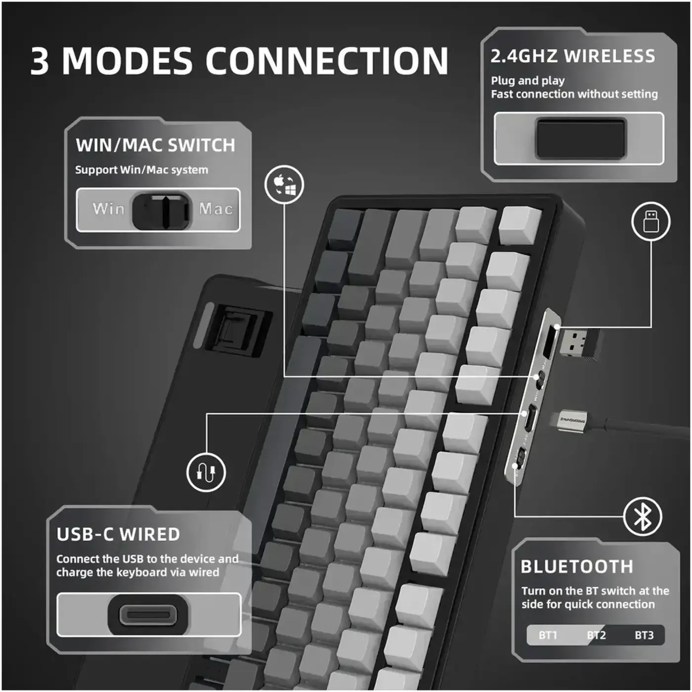 Купити Клавіатура Attack Shark X85 RGB Wireless White Jade Switch Moonlit Night (X85MN_AS) - фото 8