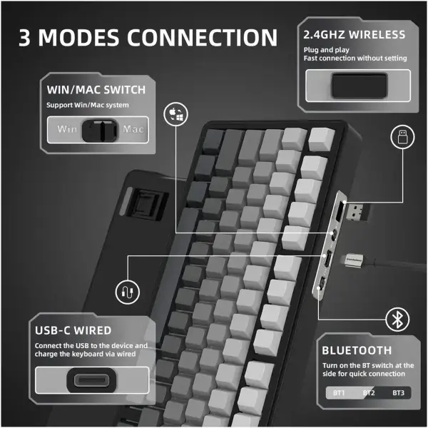 Купити Клавіатура Attack Shark X85 RGB Wireless White Jade Switch Moonlit Night (X85MN_AS) - фото 8