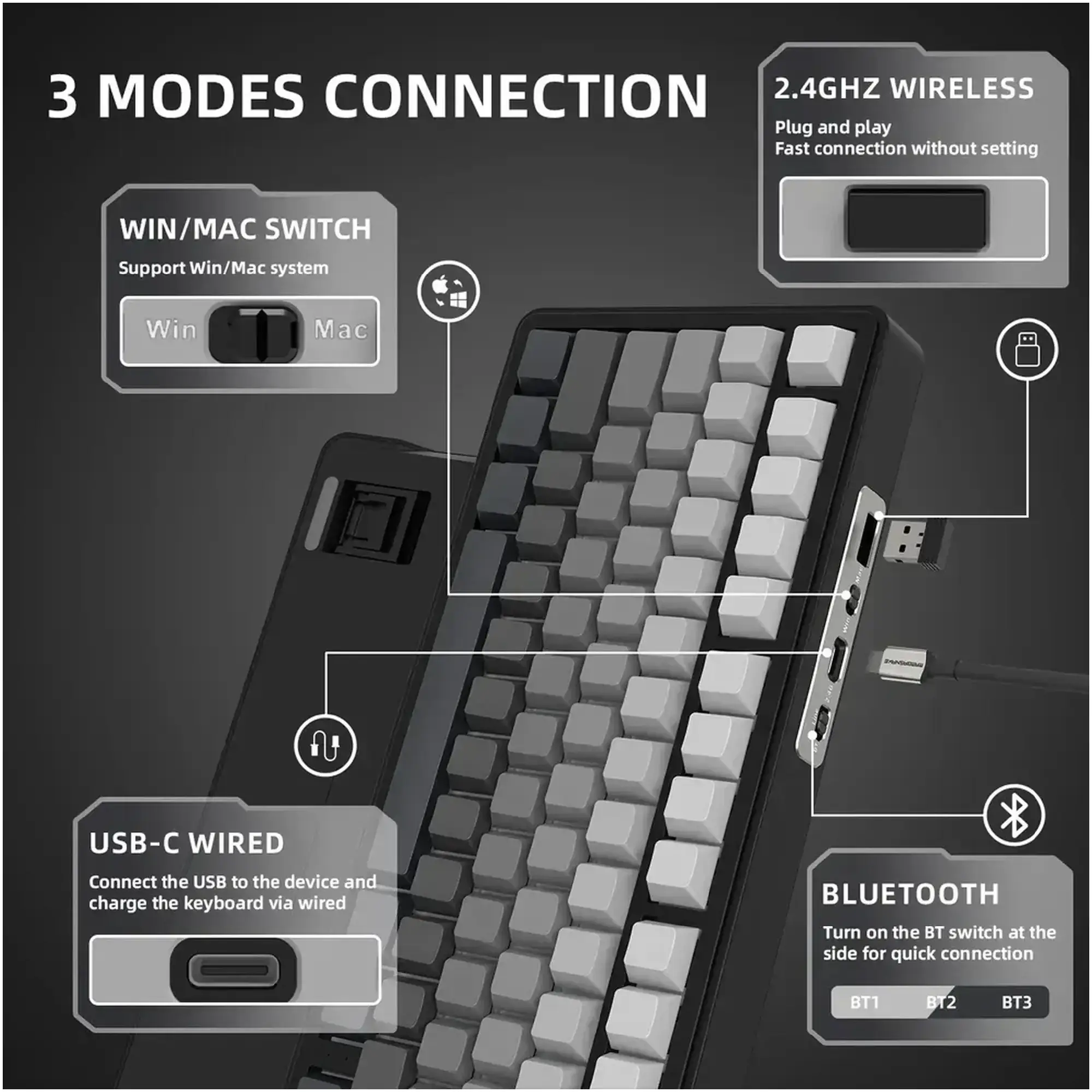 Купити Клавіатура Attack Shark X85 RGB Wireless White Jade Switch Moonlit Night (X85MN_AS) - фото 8
