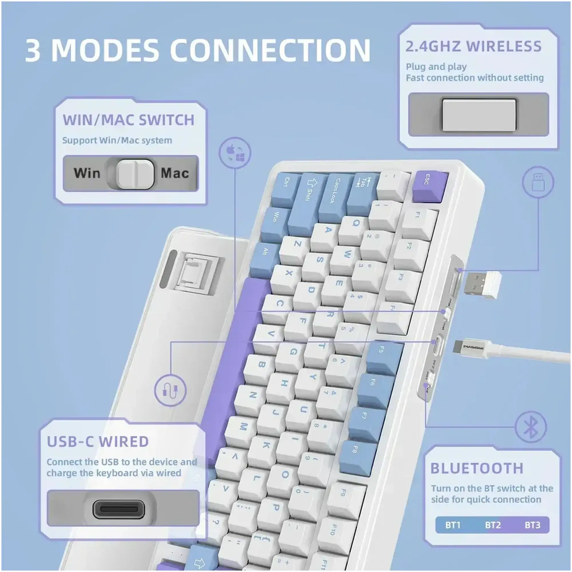 Купити Клавіатура Attack Shark X85 RGB Wireless White Jade Switch Starlight White (X85SW_AS) - фото 5