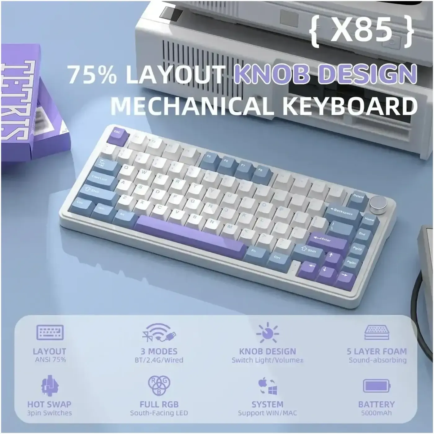 Купити Клавіатура Attack Shark X85 RGB Wireless White Jade Switch Starlight White (X85SW_AS) - фото 7