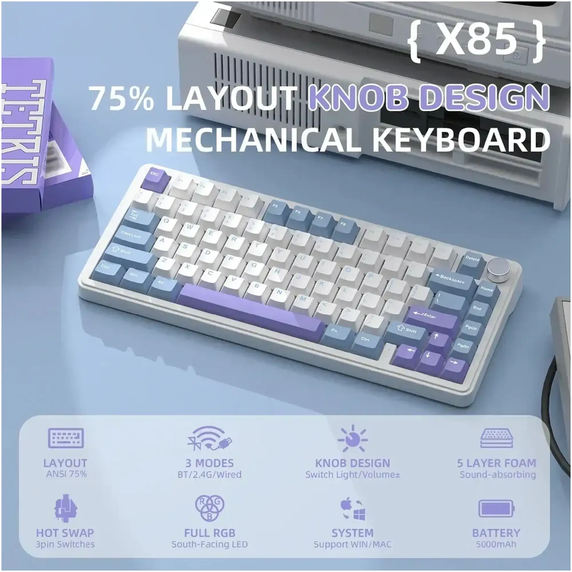 Купити Клавіатура Attack Shark X85 RGB Wireless White Jade Switch Starlight White (X85SW_AS) - фото 7