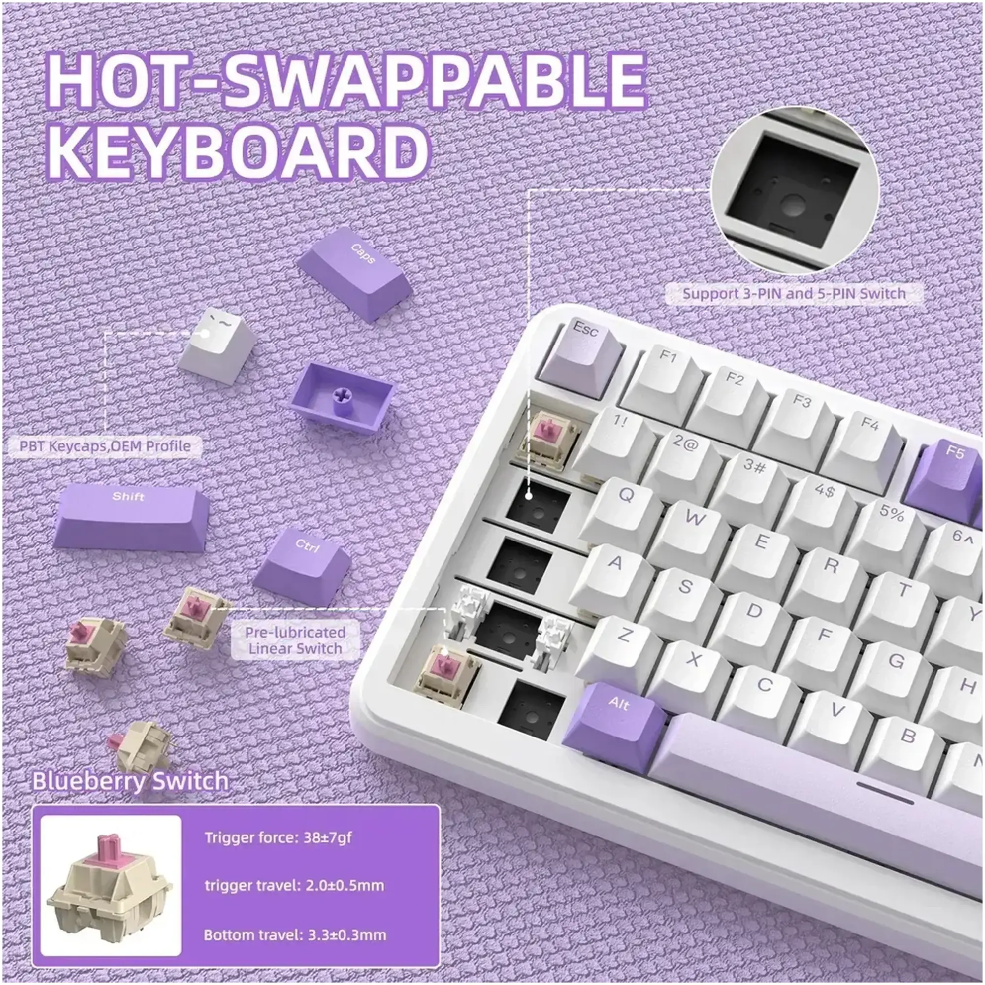 Купити Клавіатура Attack Shark X85PRO RGB Wireless Lavender (X85PROL_AS) - фото 3