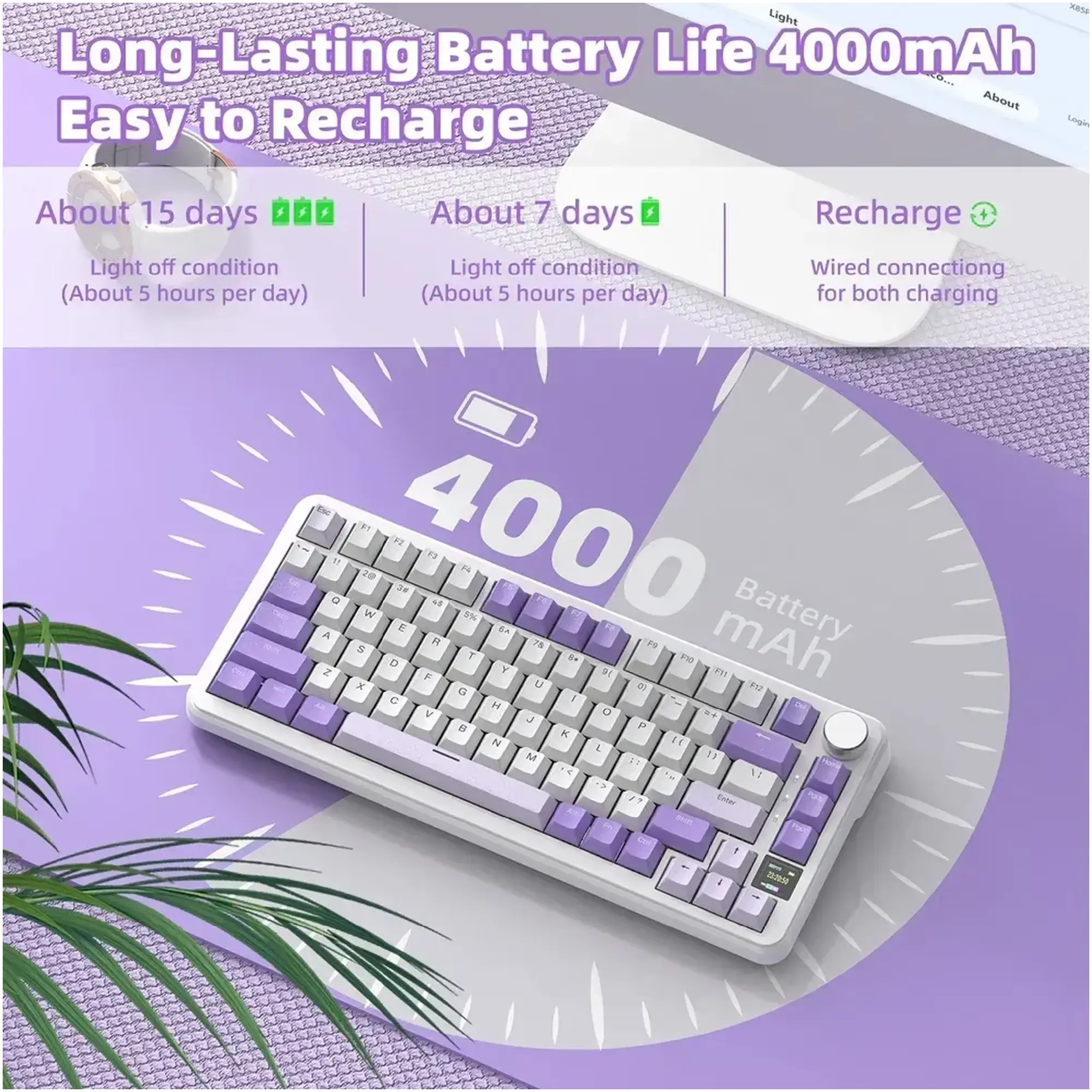 Купити Клавіатура Attack Shark X85PRO RGB Wireless Lavender (X85PROL_AS) - фото 5