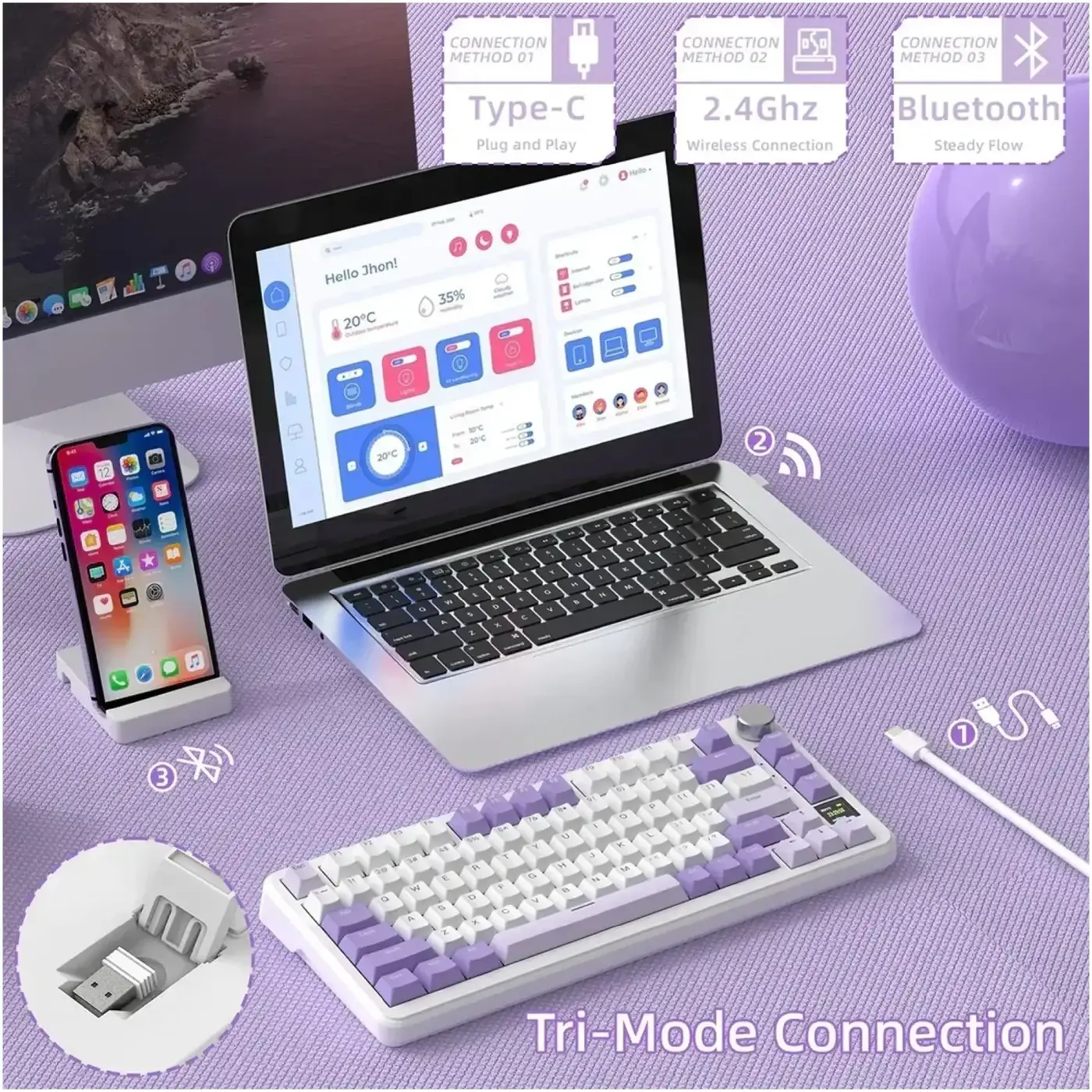 Купити Клавіатура Attack Shark X85PRO RGB Wireless Lavender (X85PROL_AS) - фото 7