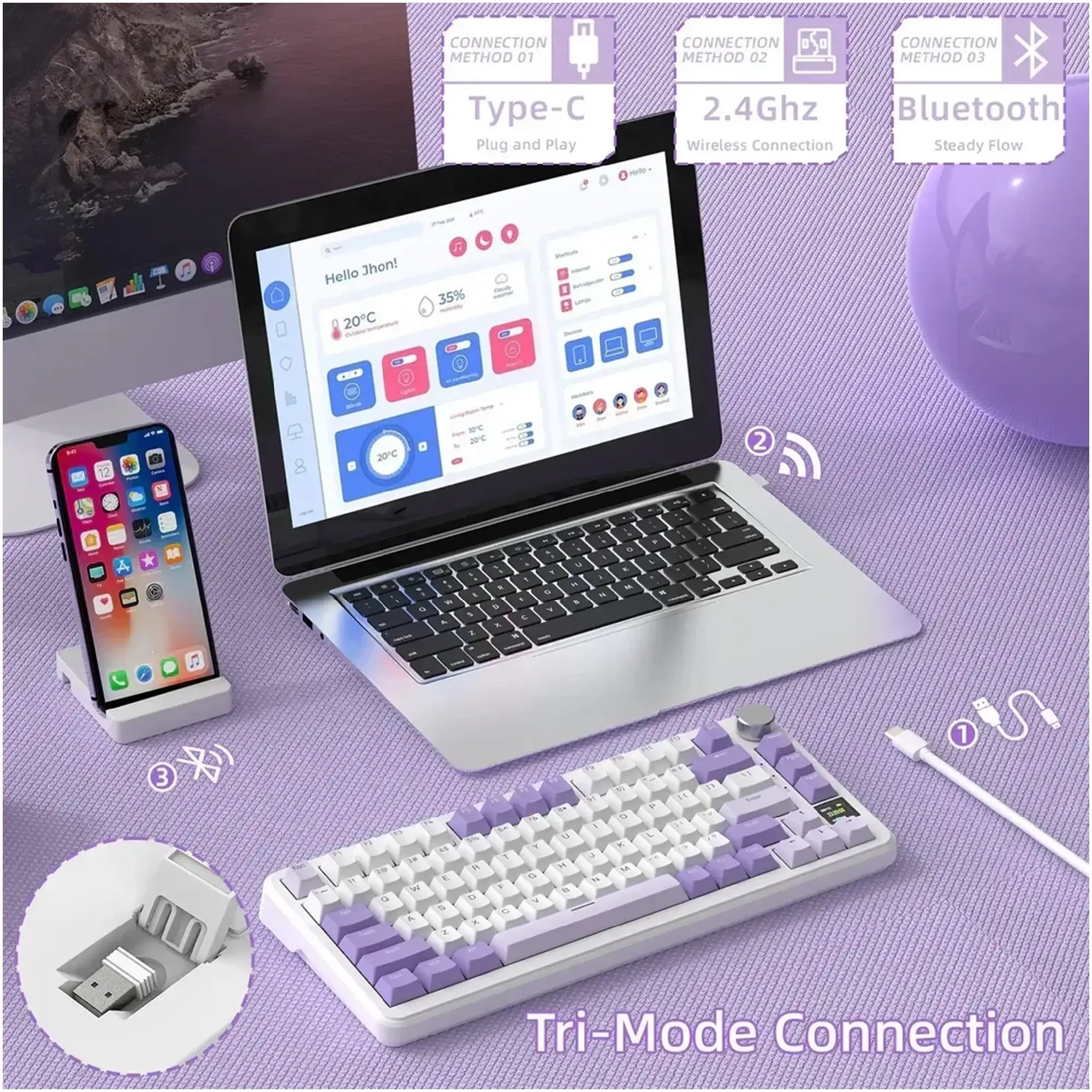 Купити Клавіатура Attack Shark X85PRO RGB Wireless Lavender (X85PROL_AS) - фото 7