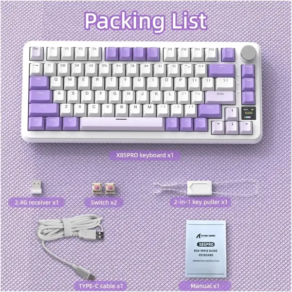 Купити Клавіатура Attack Shark X85PRO RGB Wireless Lavender (X85PROL_AS) - фото 9