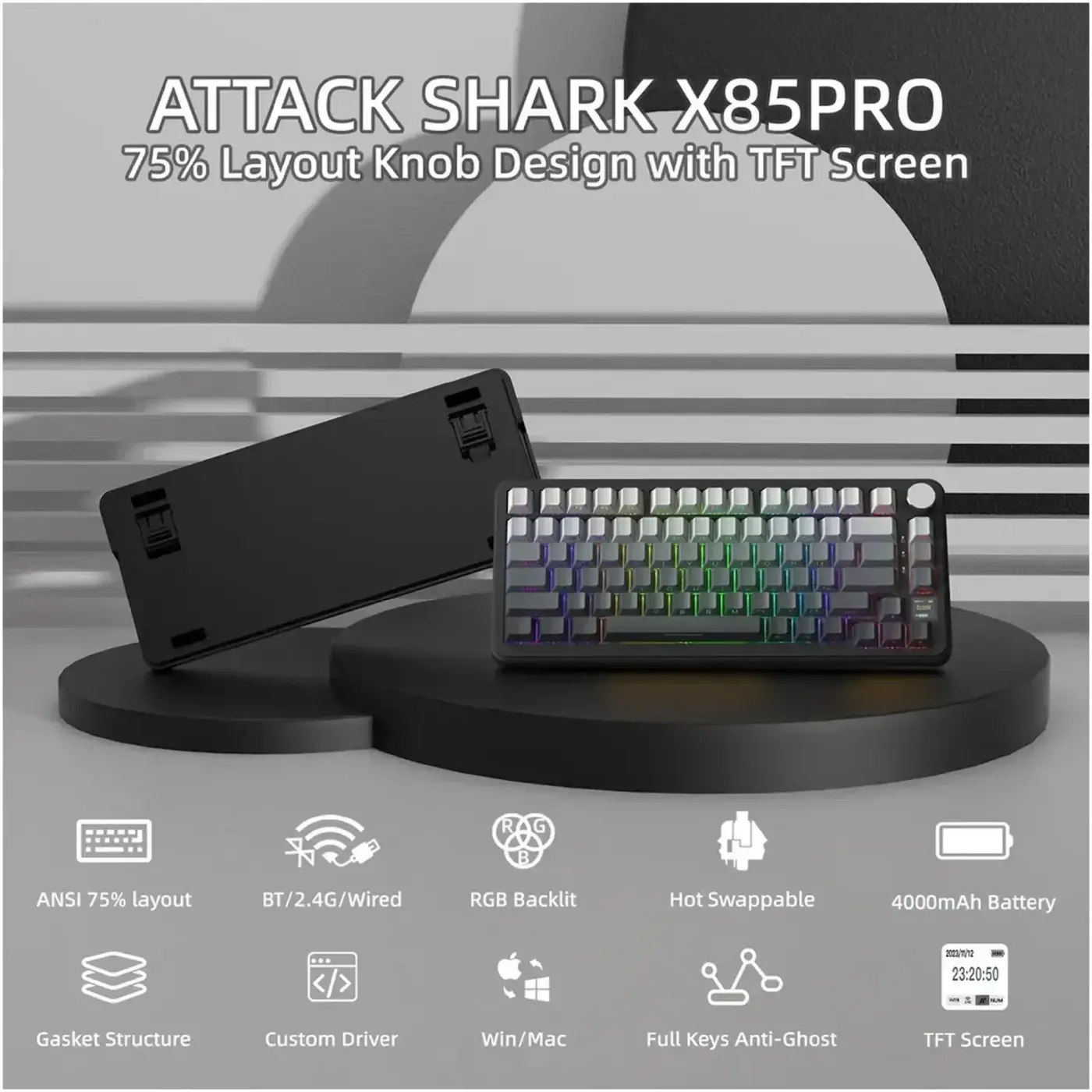 Купити Клавіатура Attack Shark X85PRO RGB Wireless Moonlit Night (X85PROMN_AS) - фото 4
