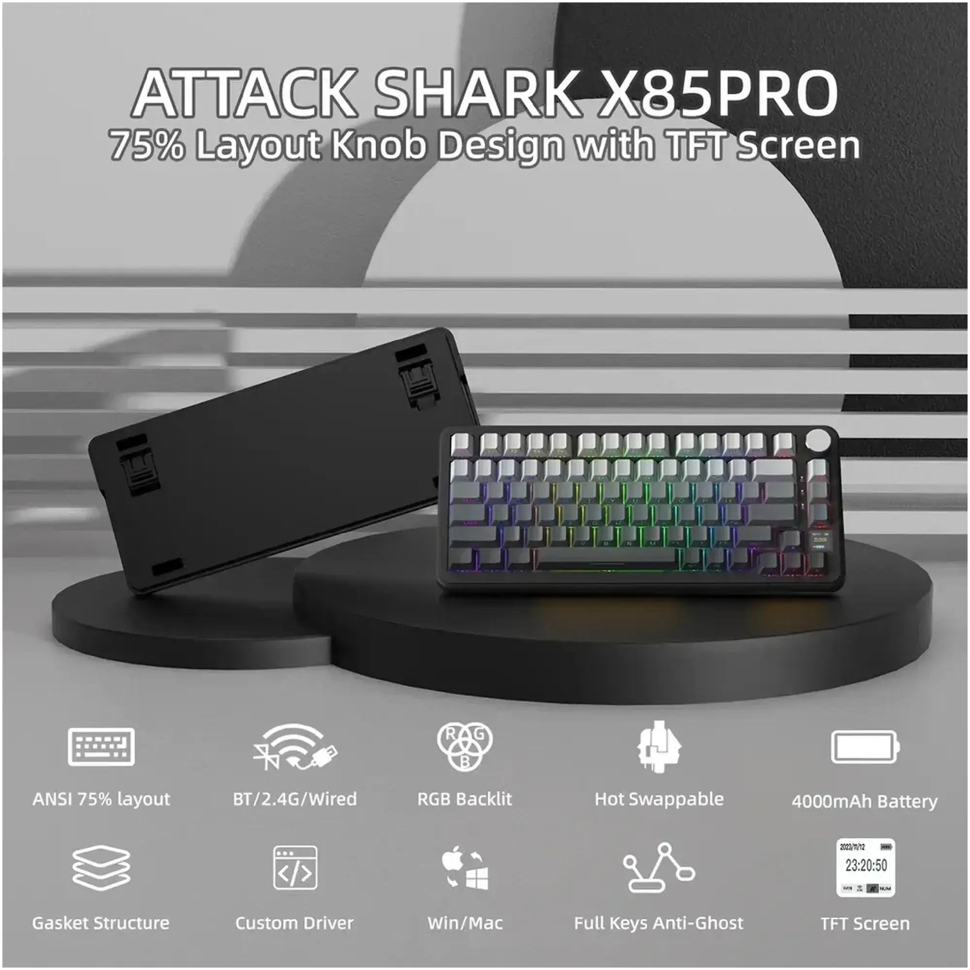 Купити Клавіатура Attack Shark X85PRO RGB Wireless Moonlit Night (X85PROMN_AS) - фото 4