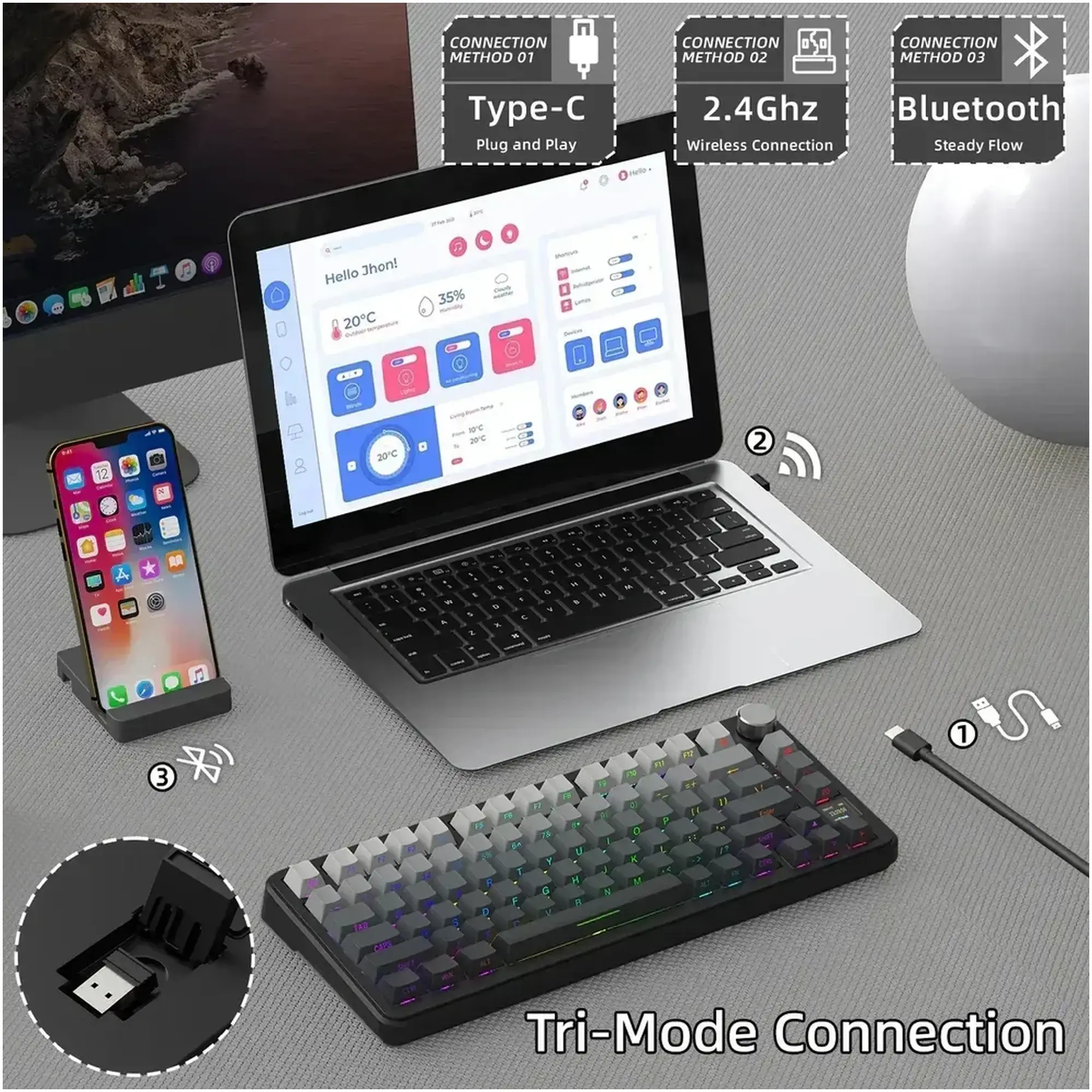 Купити Клавіатура Attack Shark X85PRO RGB Wireless Moonlit Night (X85PROMN_AS) - фото 7