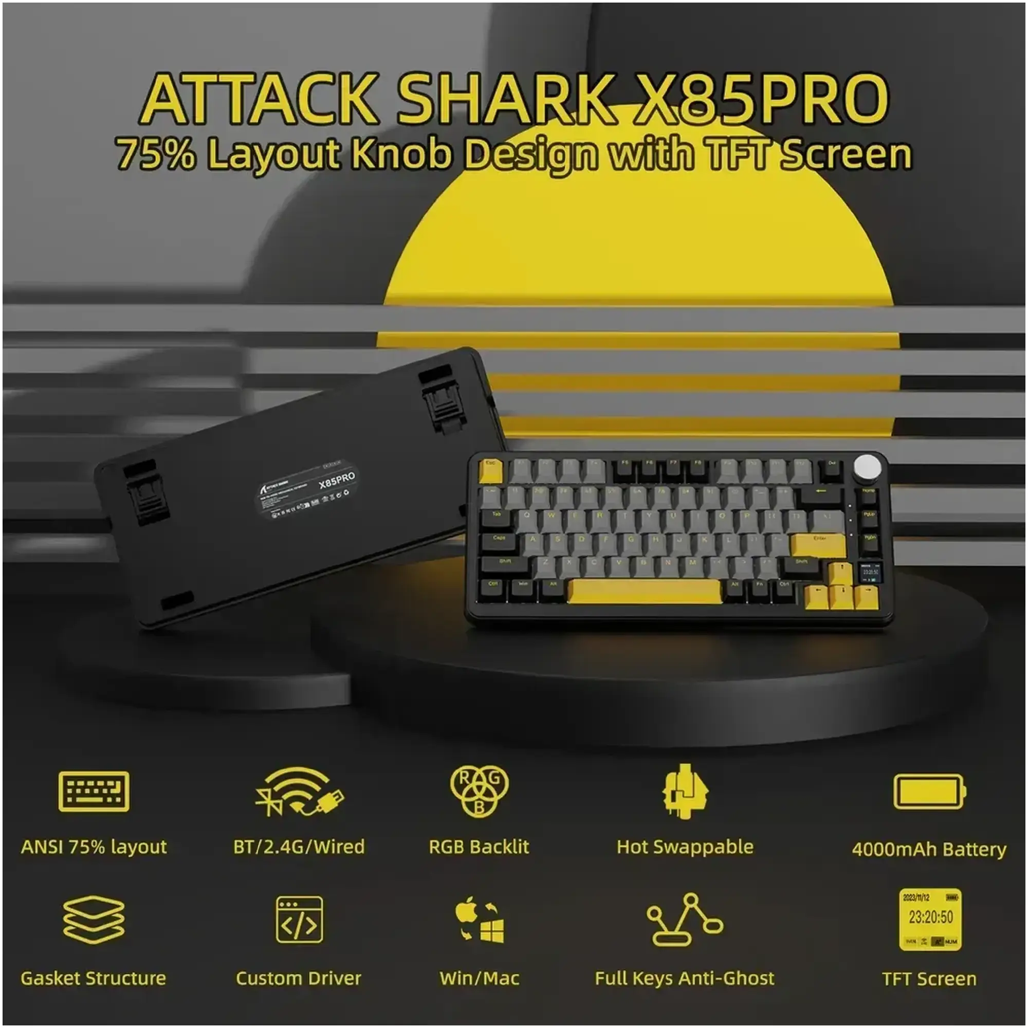 Купити Клавіатура Attack Shark X85PRO RGB Wireless Star Black (X85PROSB_AS) - фото 3