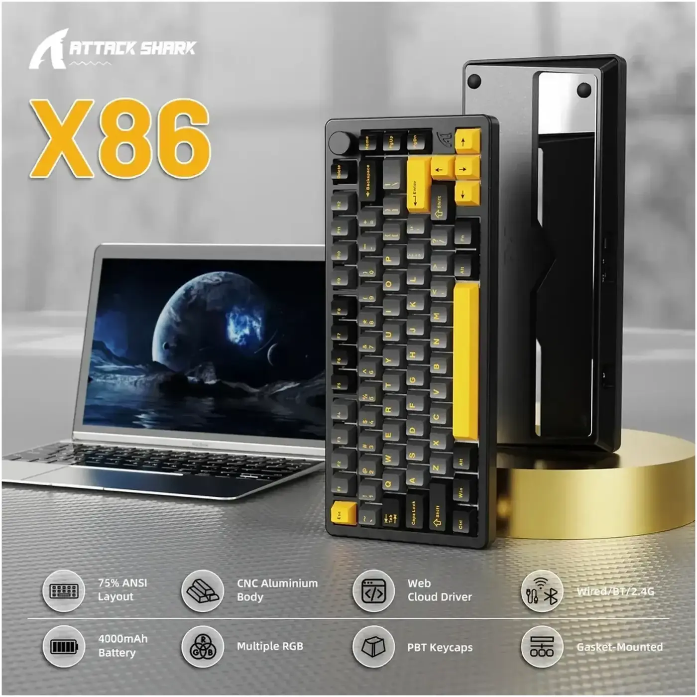 Купити Клавіатура Attack Shark X86 RGB Wireless Matcha Switch Star Black (X86SB_AS) - фото 6