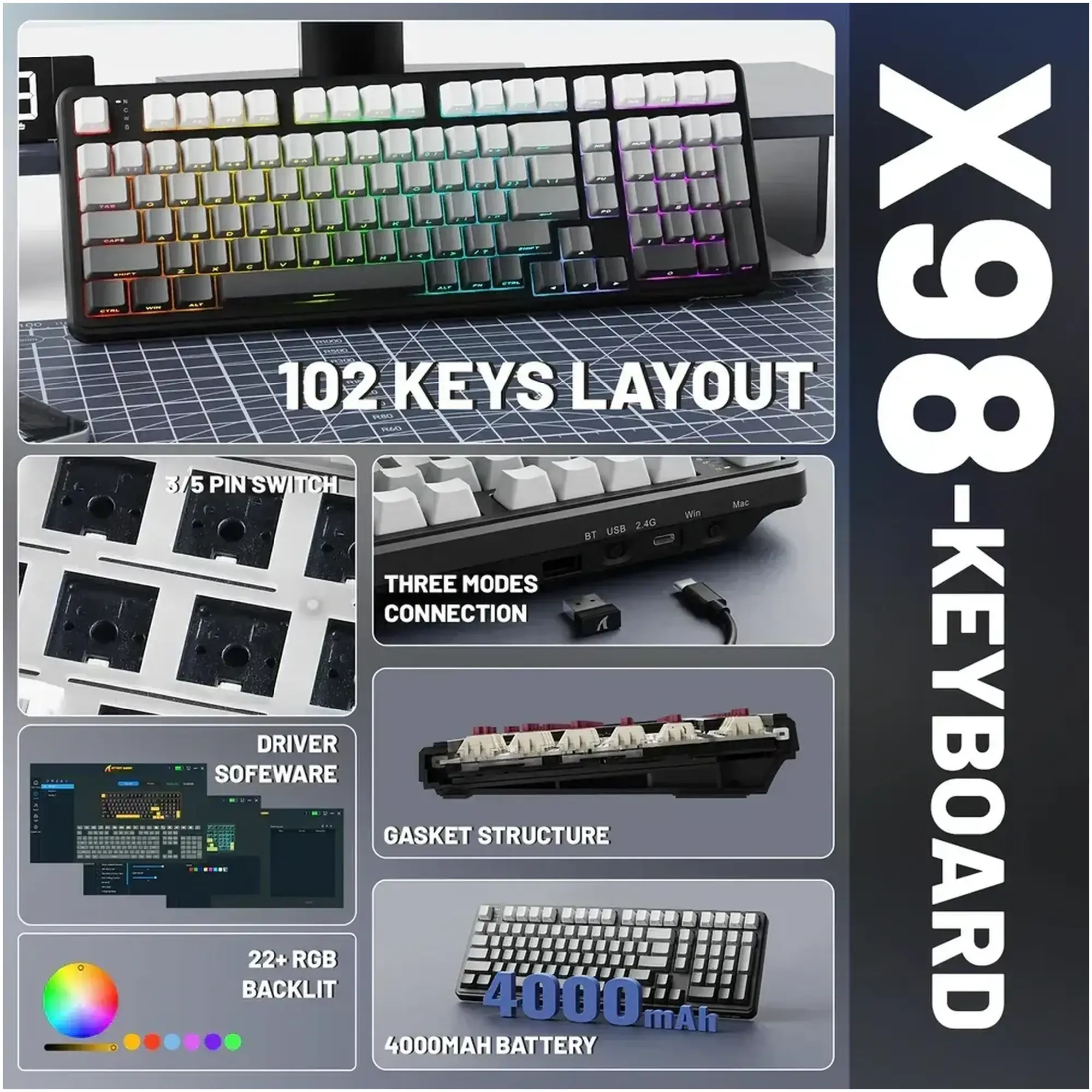 Купити Клавіатура Attack Shark X98 RGB Wireless Moonlight Night (X98ML_AS) - фото 5