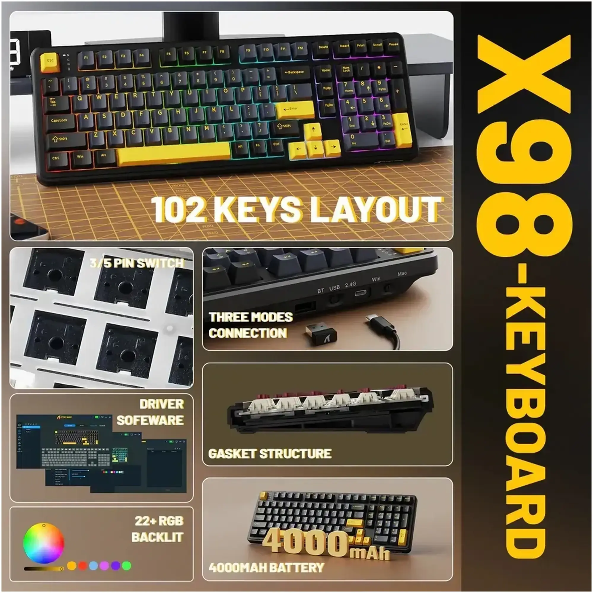 Купити Клавіатура Attack Shark X98 RGB Wireless Star Black (X98SB_AS) - фото 2