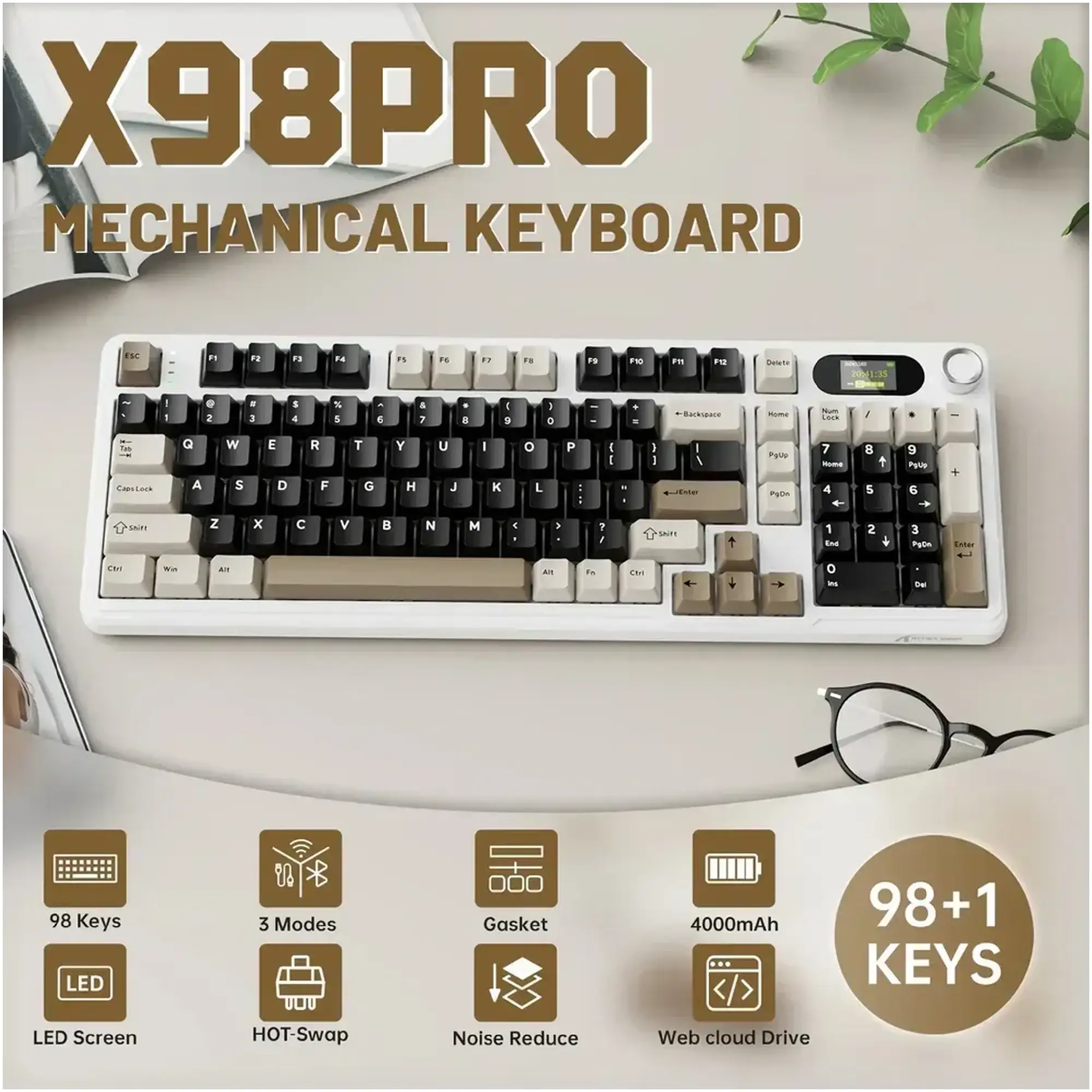Купити Клавіатура Attack Shark X98 Pro RGB Wireless TFT Cheese white (X98PROCW_AS) - фото 3