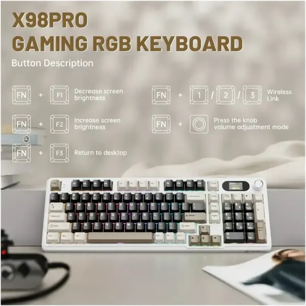 Купити Клавіатура Attack Shark X98 Pro RGB Wireless TFT Cheese white (X98PROCW_AS) - фото 6