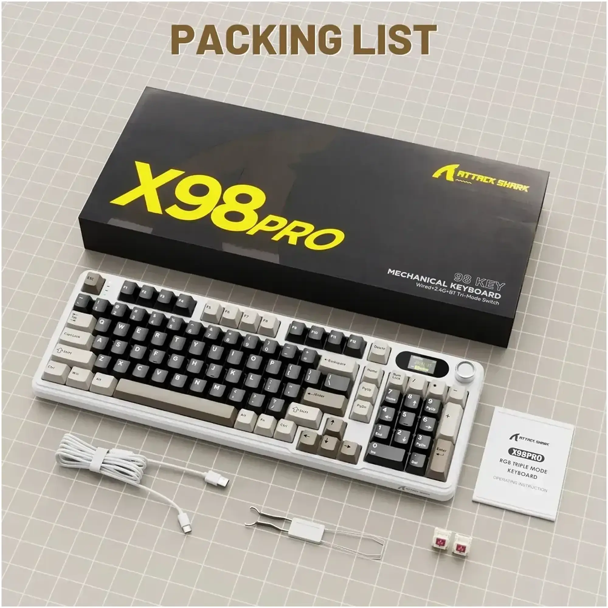 Купити Клавіатура Attack Shark X98 Pro RGB Wireless TFT Cheese white (X98PROCW_AS) - фото 9