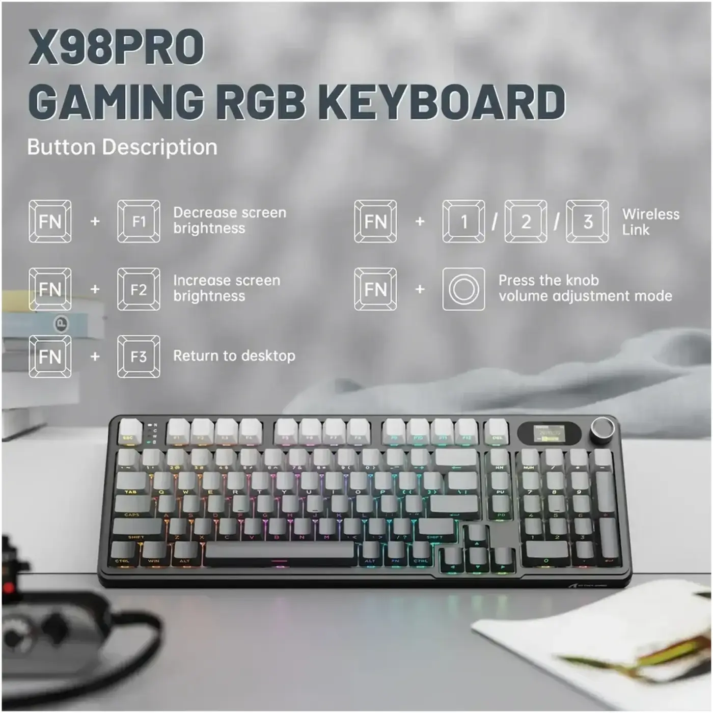 Купити Клавіатура Attack Shark X98 Pro RGB Wireless TFT Moonlit Night (X98PROMN_AS) - фото 5