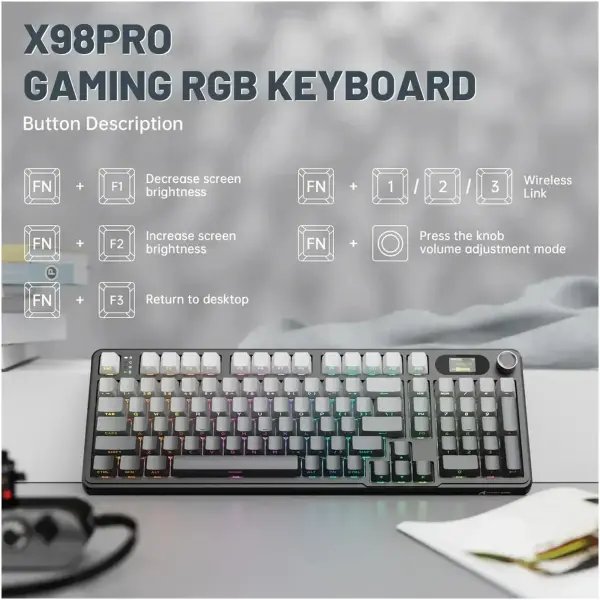 Купити Клавіатура Attack Shark X98 Pro RGB Wireless TFT Moonlit Night (X98PROMN_AS) - фото 5