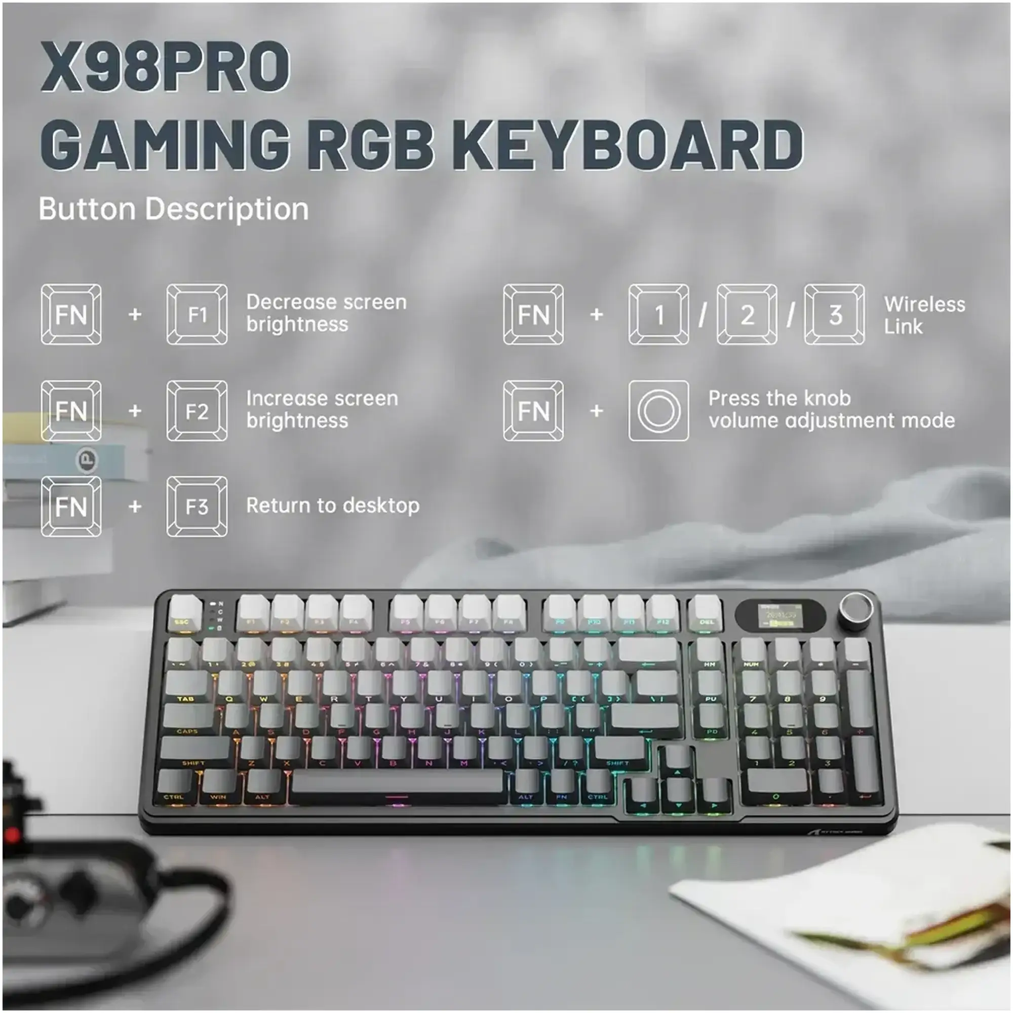 Купити Клавіатура Attack Shark X98 Pro RGB Wireless TFT Moonlit Night (X98PROMN_AS) - фото 5