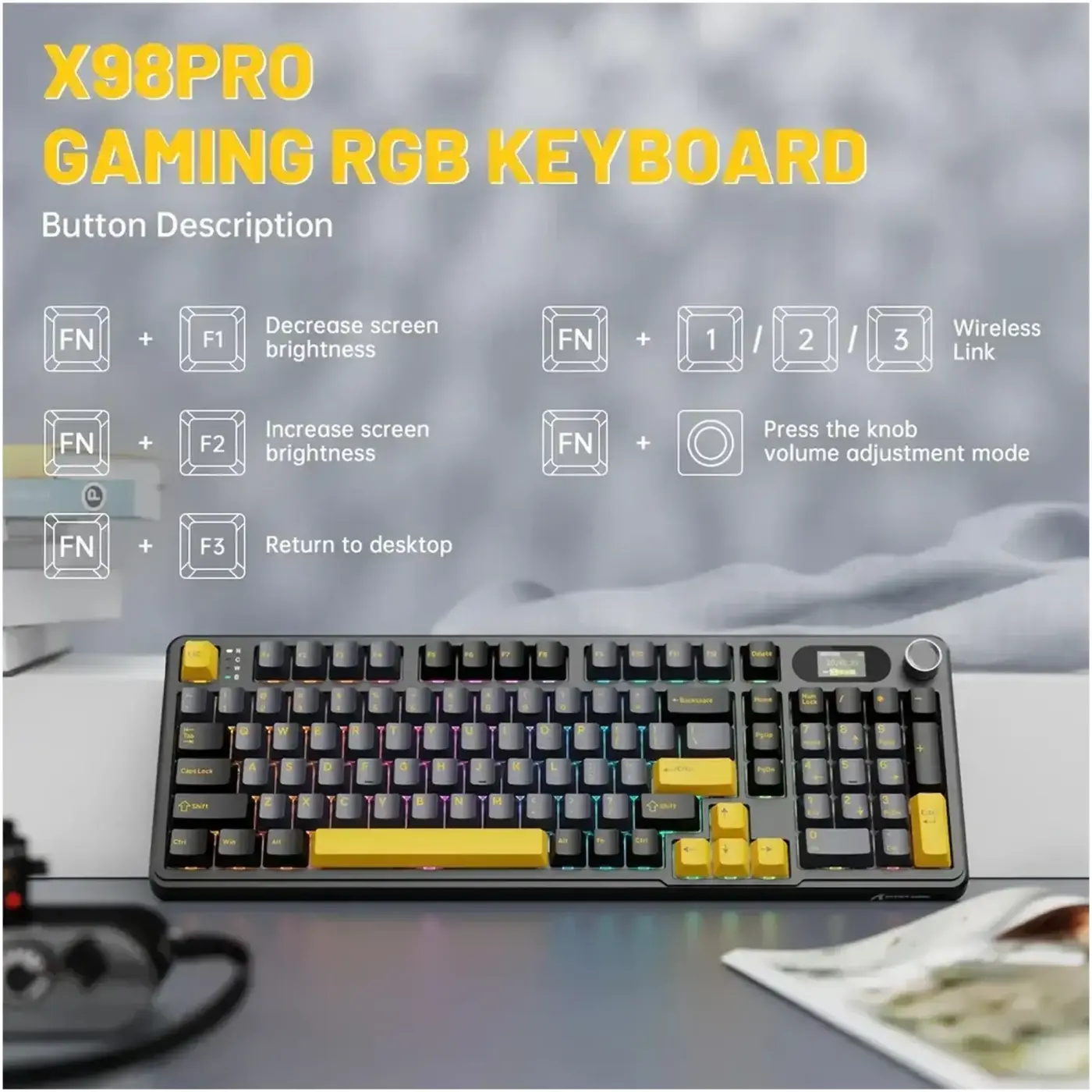 Купити Клавіатура Attack Shark X98 Pro RGB Wireless TFT Star Black (X98PROSB_AS) - фото 5