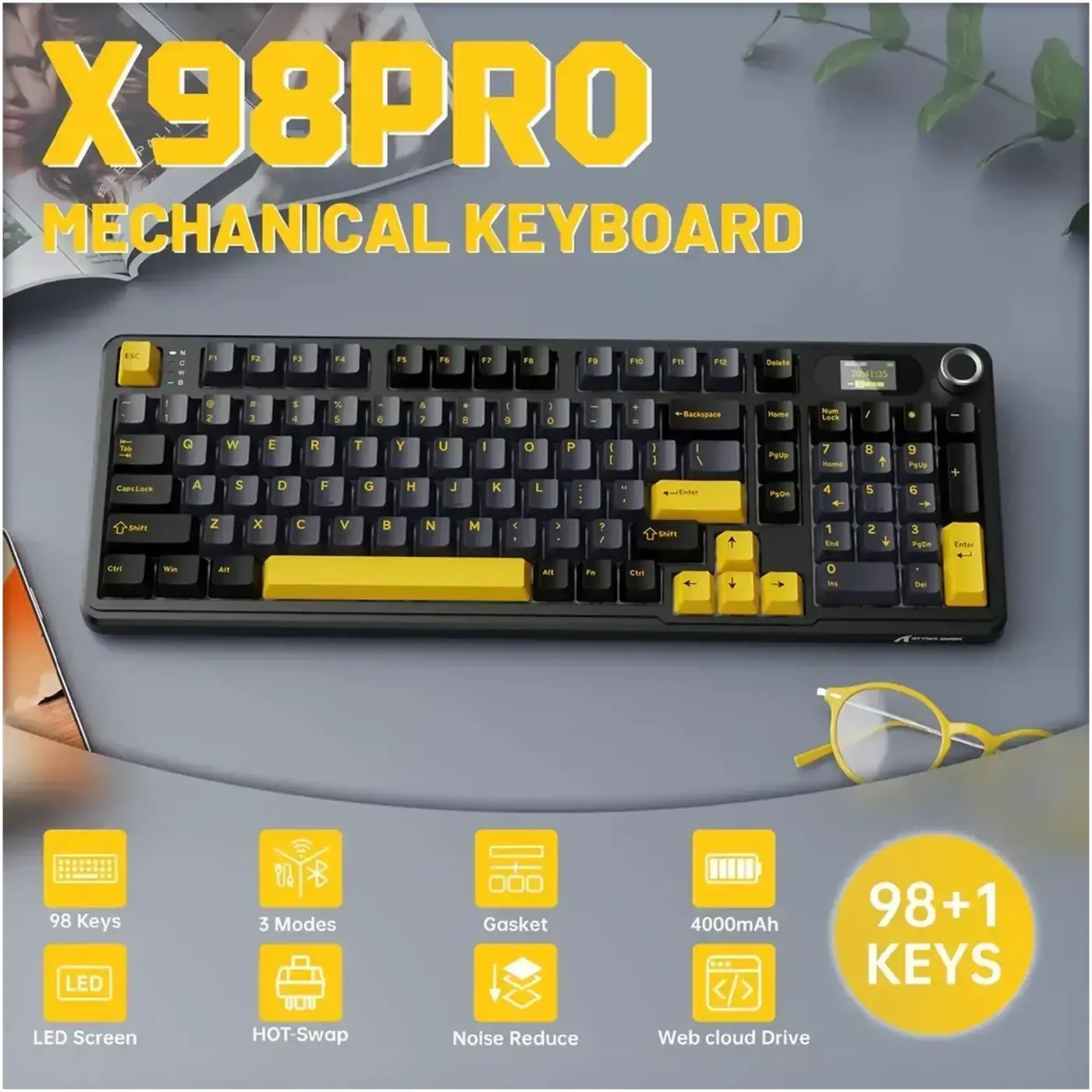 Купити Клавіатура Attack Shark X98 Pro RGB Wireless TFT Star Black (X98PROSB_AS) - фото 7
