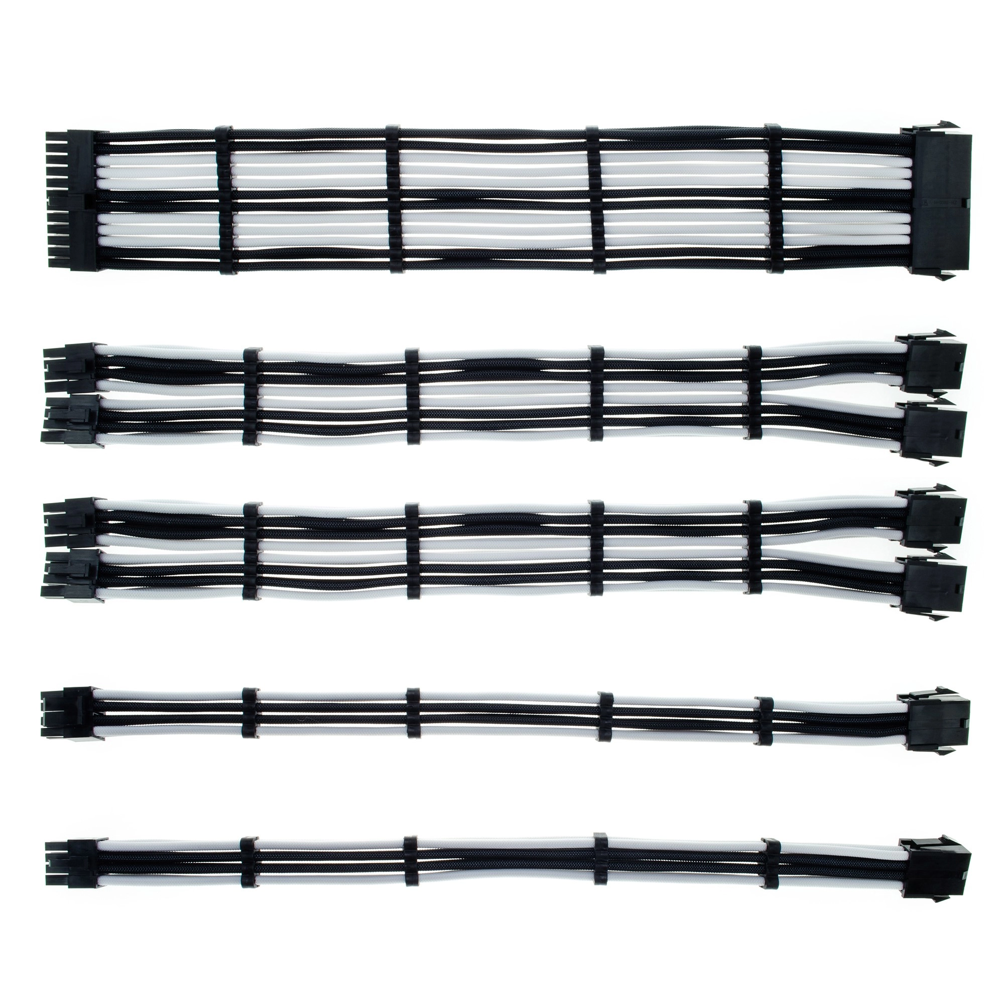 Купить Набор кабелей для блока питания QUBE 1x24P MB, 2x4+4P CPU, 2x6+2P VGA Black-White - фото 1