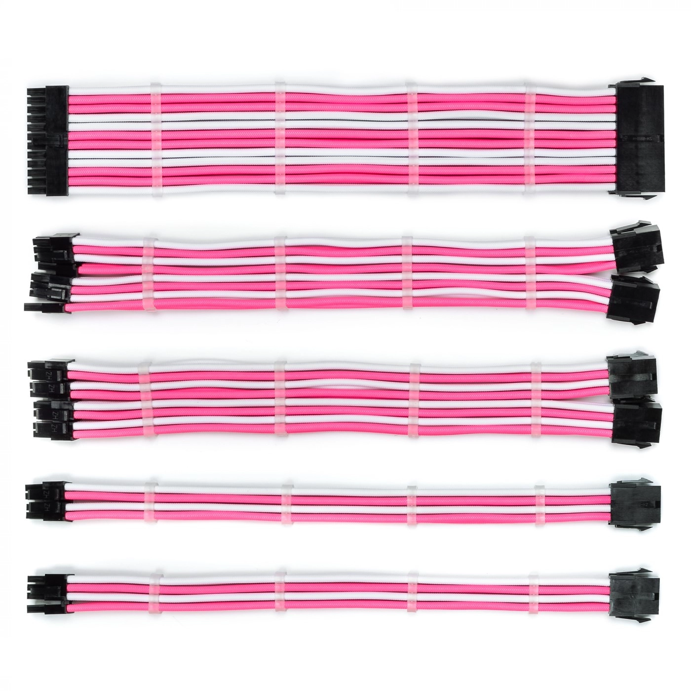 Купити Набір кабелів для блоку живлення QUBE 1x24P MB, 2x4+4P CPU, 2x6+2P VGA White-Pink - фото 1