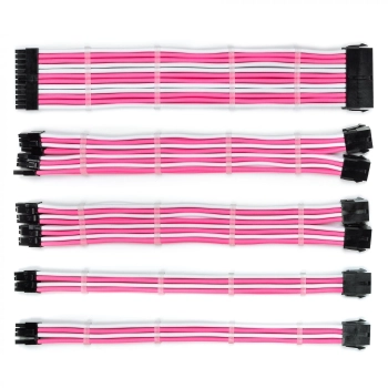 Купить Набор кабелей для блока питания QUBE 1x24P MB, 2x4+4P CPU, 2x6+2P VGA White-Pink - фото 1