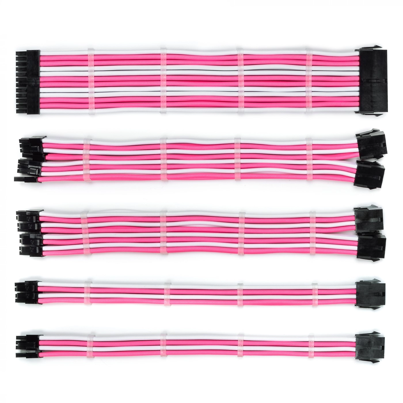 Купити Набір кабелів для блоку живлення QUBE 1x24P MB, 2x4+4P CPU, 2x6+2P VGA White-Pink - фото 1
