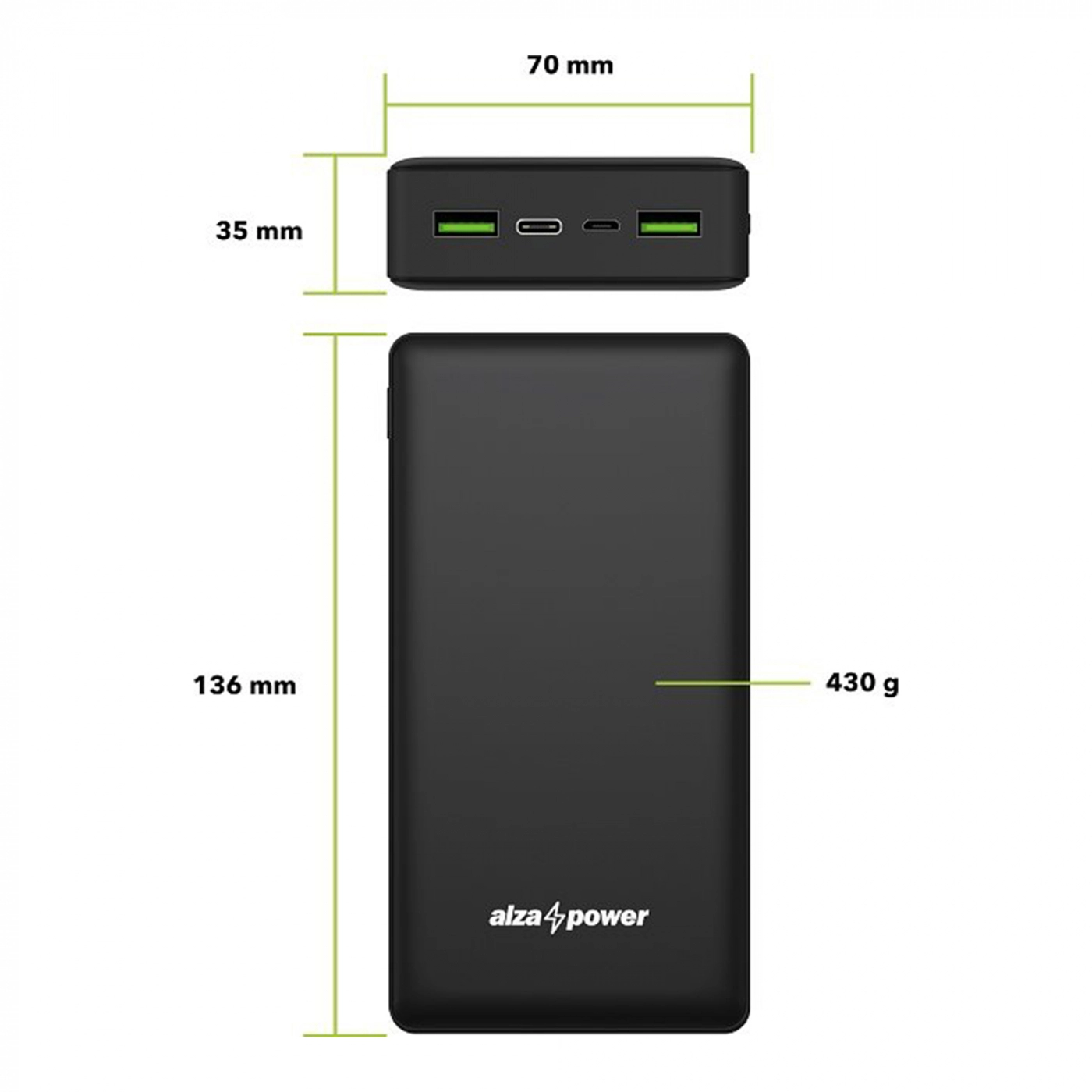 Купить Павербанк УМБ AlzaPower Powerbank Ingot 20000mAh Quick Charge + PD3.0 black - фото 3