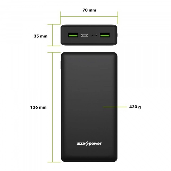Купить Павербанк УМБ AlzaPower Powerbank Ingot 20000mAh Quick Charge + PD3.0 black - фото 3